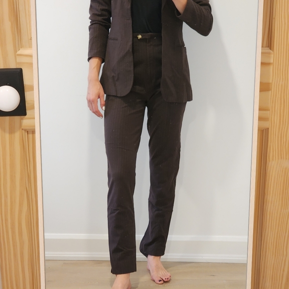 Vintage italian brown stripped pant suit size 44 jacket & pant - Picture 2 of 4